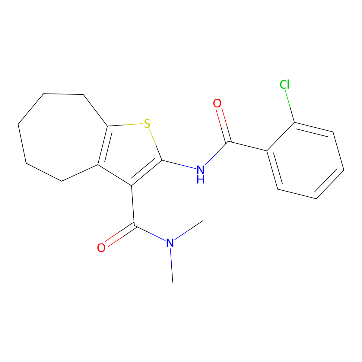 2-[(2-chlorobenzoyl)amino]-N,N-dimethyl-5,6,7,8-tetrahydro-4H-cyclohepta[b]thiophene-3-carboxamide molecular structure, CAS 328540-71-2
