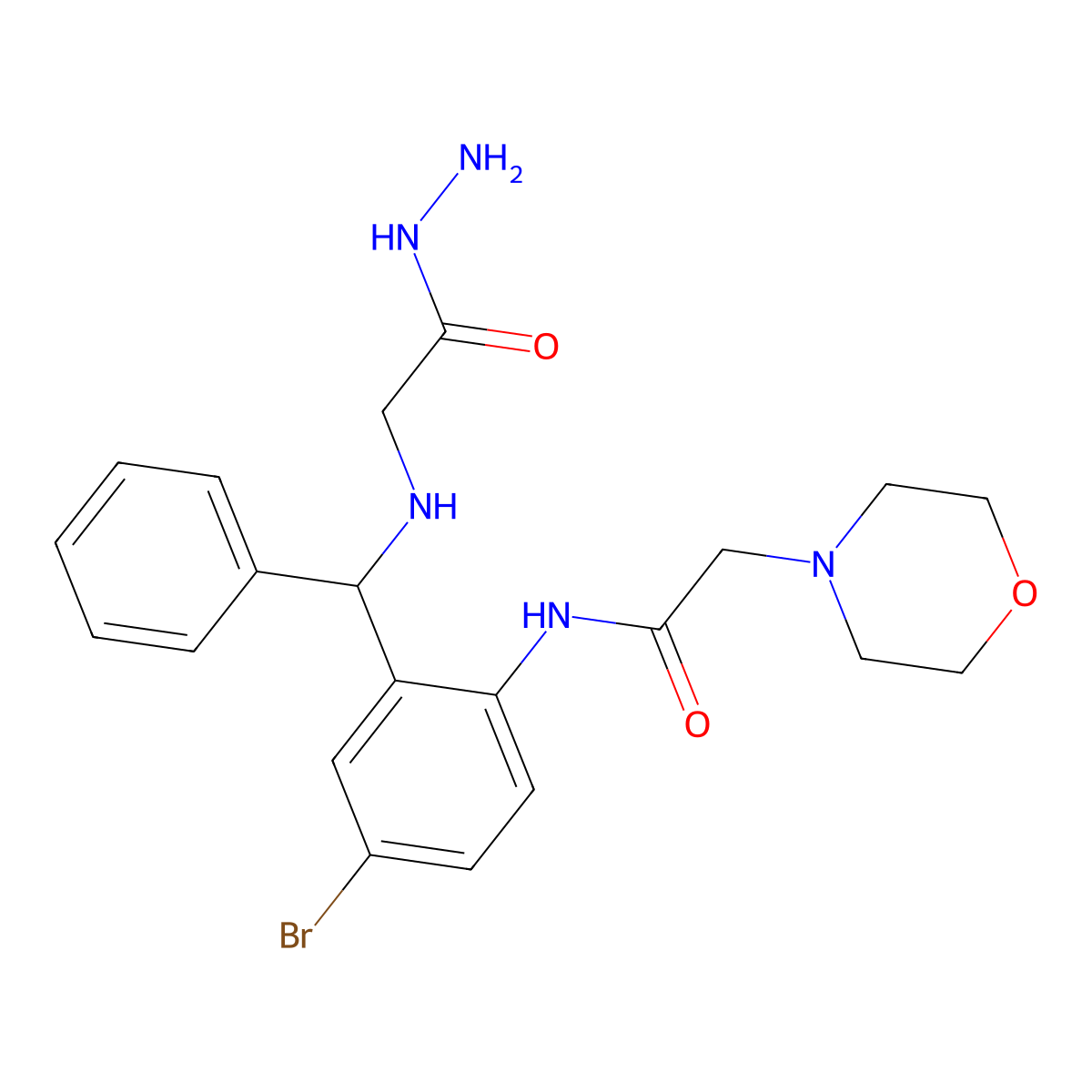 N-(4-bromo-2-(((2-hydrazinyl-2-oxoethyl)amino)(phenyl)methyl)phenyl)-2-morpholinoacetamide molecular structure, CAS 328541-02-2