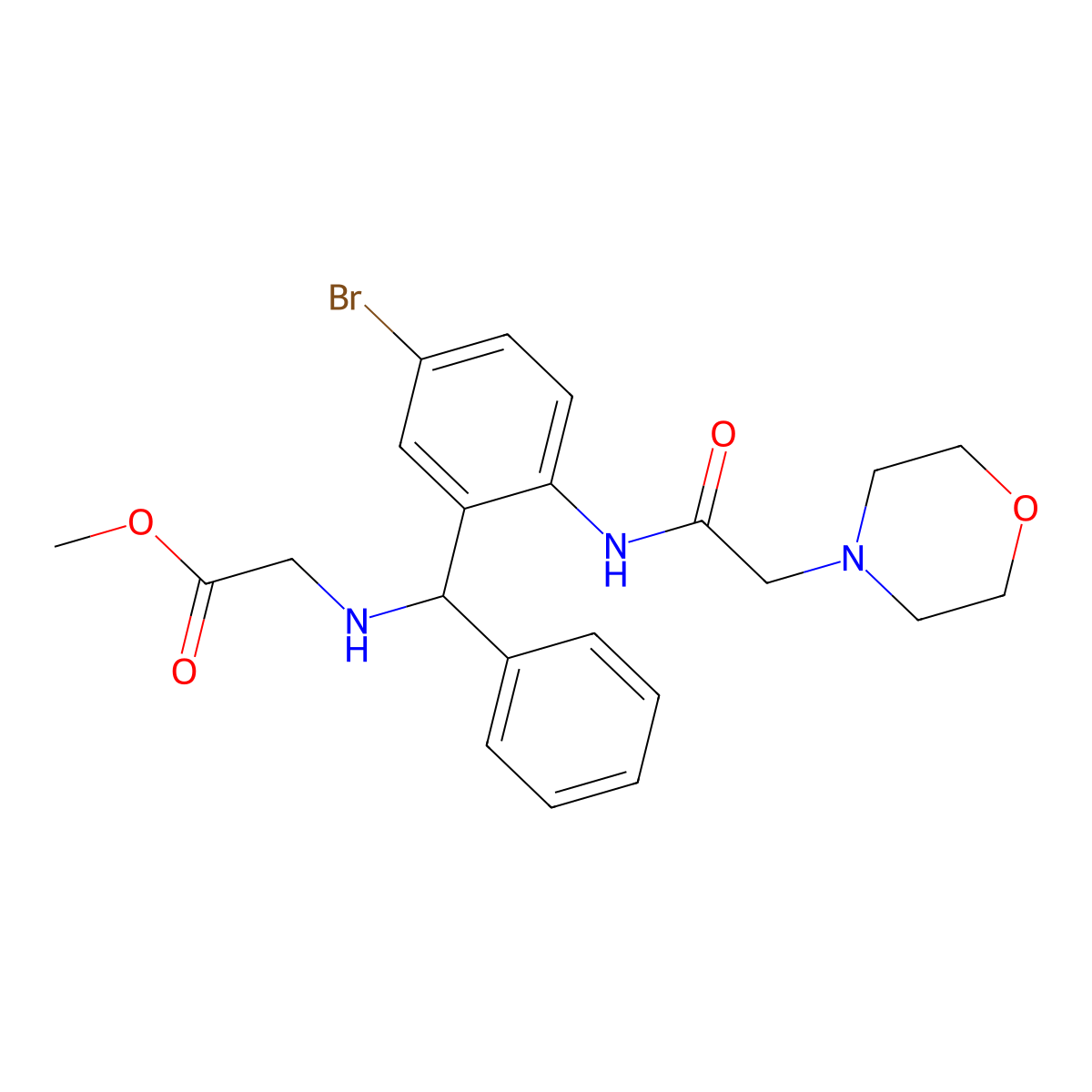 Methyl 2-[[[5-bromo-2-[(2-morpholin-4-ylacetyl)amino]phenyl]-phenylmethyl]amino]acetate molecular structure, CAS 328541-04-4