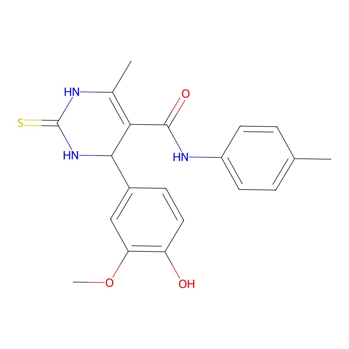 4-(4-hydroxy-3-methoxyphenyl)-6-methyl-2-thioxo-N-(p-tolyl)-1,2,3,4-tetrahydropyrimidine-5-carboxamide molecular structure, CAS 328548-14-7