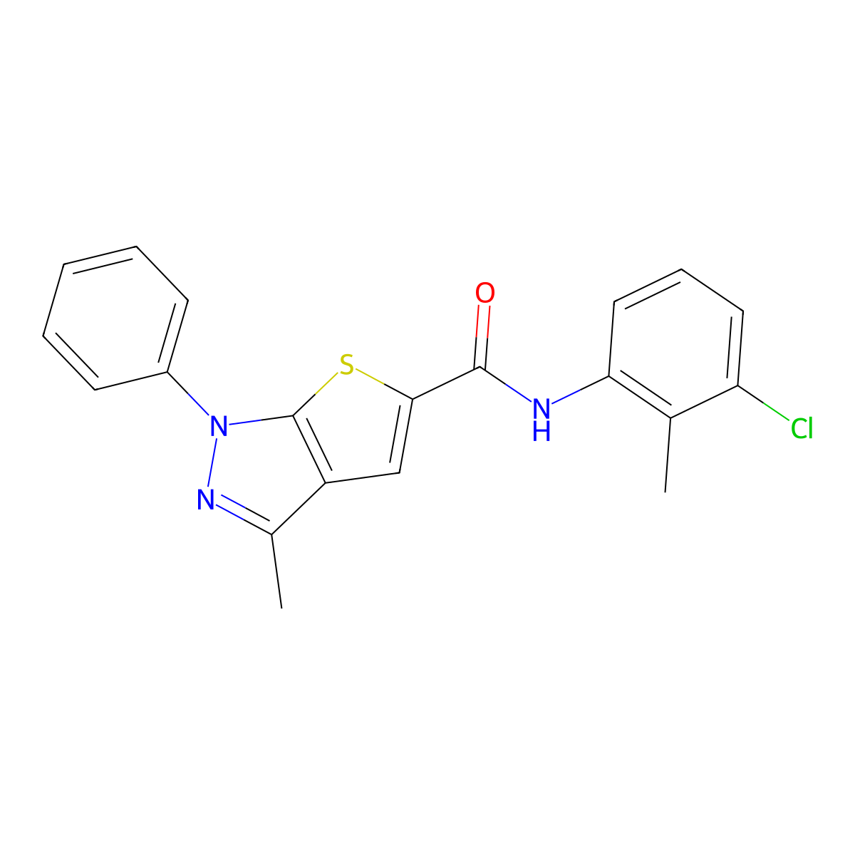 N-(3-chloro-2-methylphenyl)-3-methyl-1-phenyl-1H-thieno[2,3-c]pyrazole-5-carboxamide molecular structure, CAS 328548-57-8
