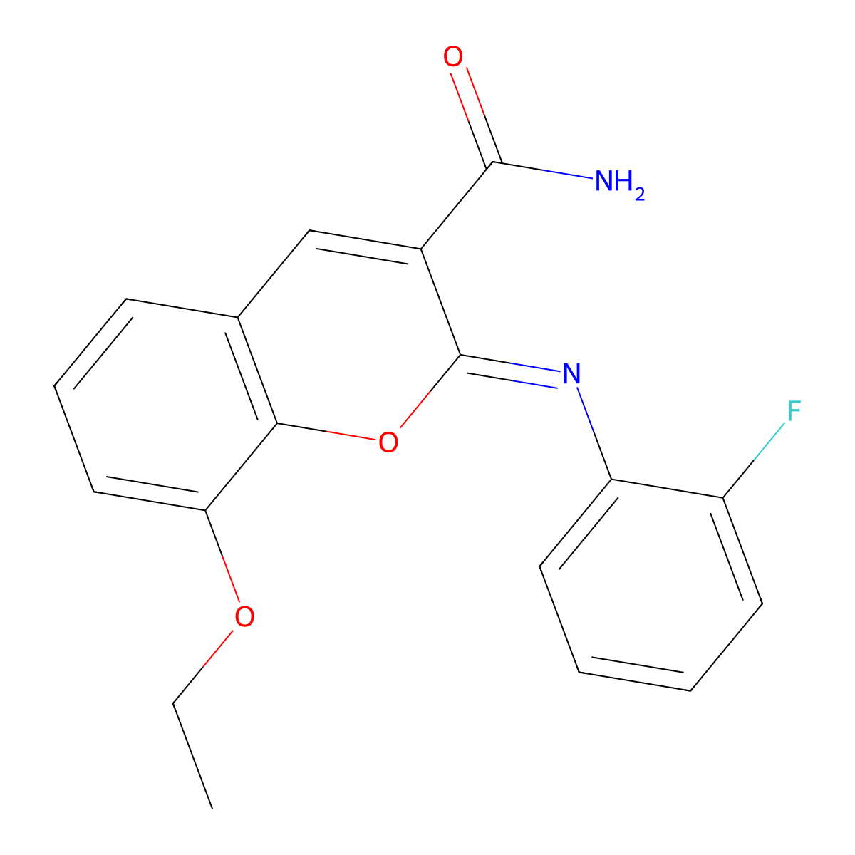 (Z)-8-ethoxy-2-((2-fluorophenyl)imino)-2H-chromene-3-carboxamide molecular structure, CAS 328555-82-4