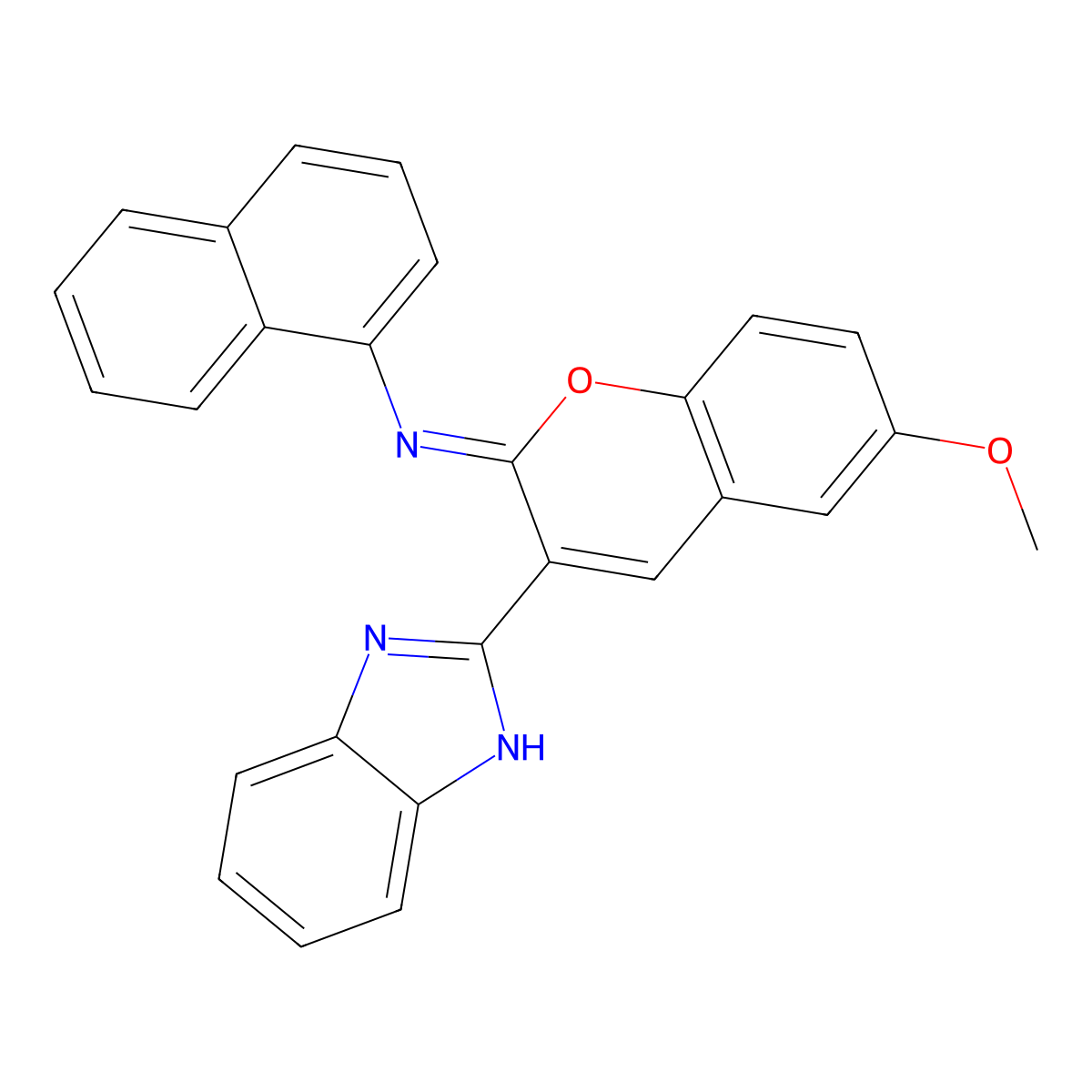 3-(1H-benzimidazol-2-yl)-6-methoxy-N-naphthalen-1-ylchromen-2-imine molecular structure, CAS 328555-92-6