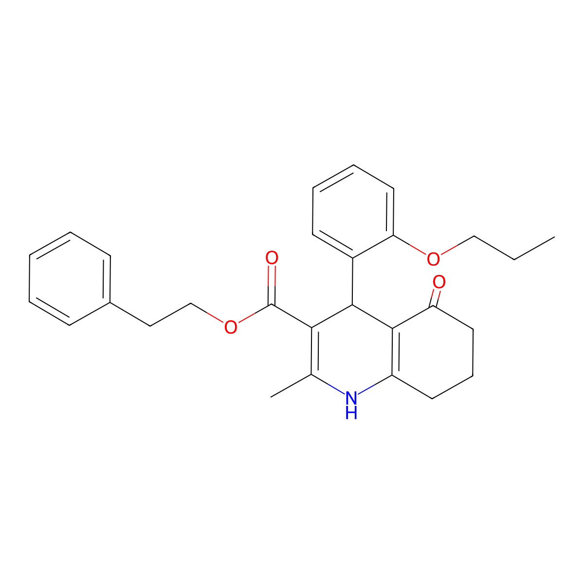 2-Phenylethyl 2-methyl-5-oxo-4-(2-propoxyphenyl)-1,4,5,6,7,8-hexahydroquinoline-3-carboxylate molecular structure, CAS 328556-01-0
