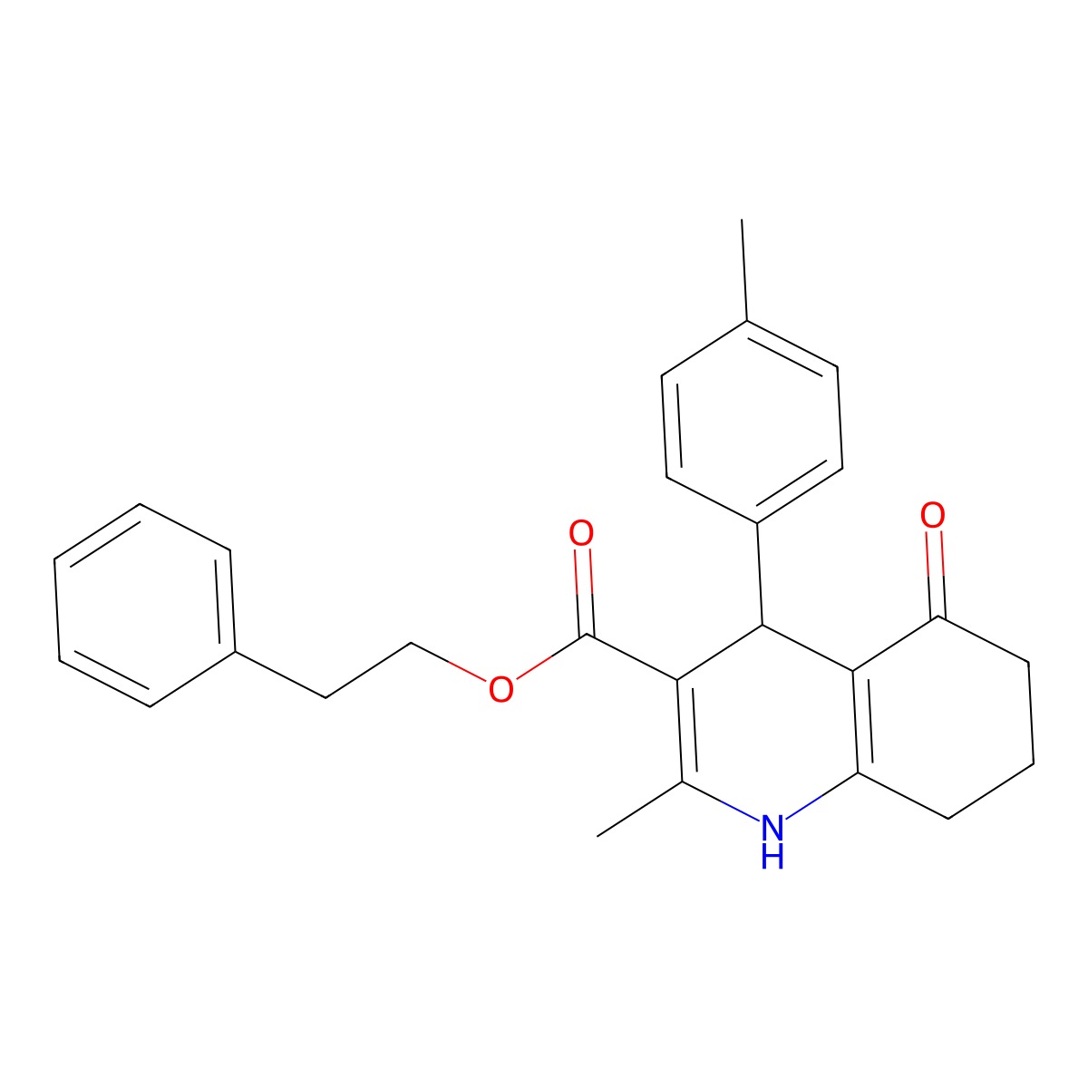 2-Phenylethyl 2-methyl-4-(4-methylphenyl)-5-oxo-1,4,5,6,7,8-hexahydroquinoline-3-carboxylate molecular structure, CAS 328556-08-7
