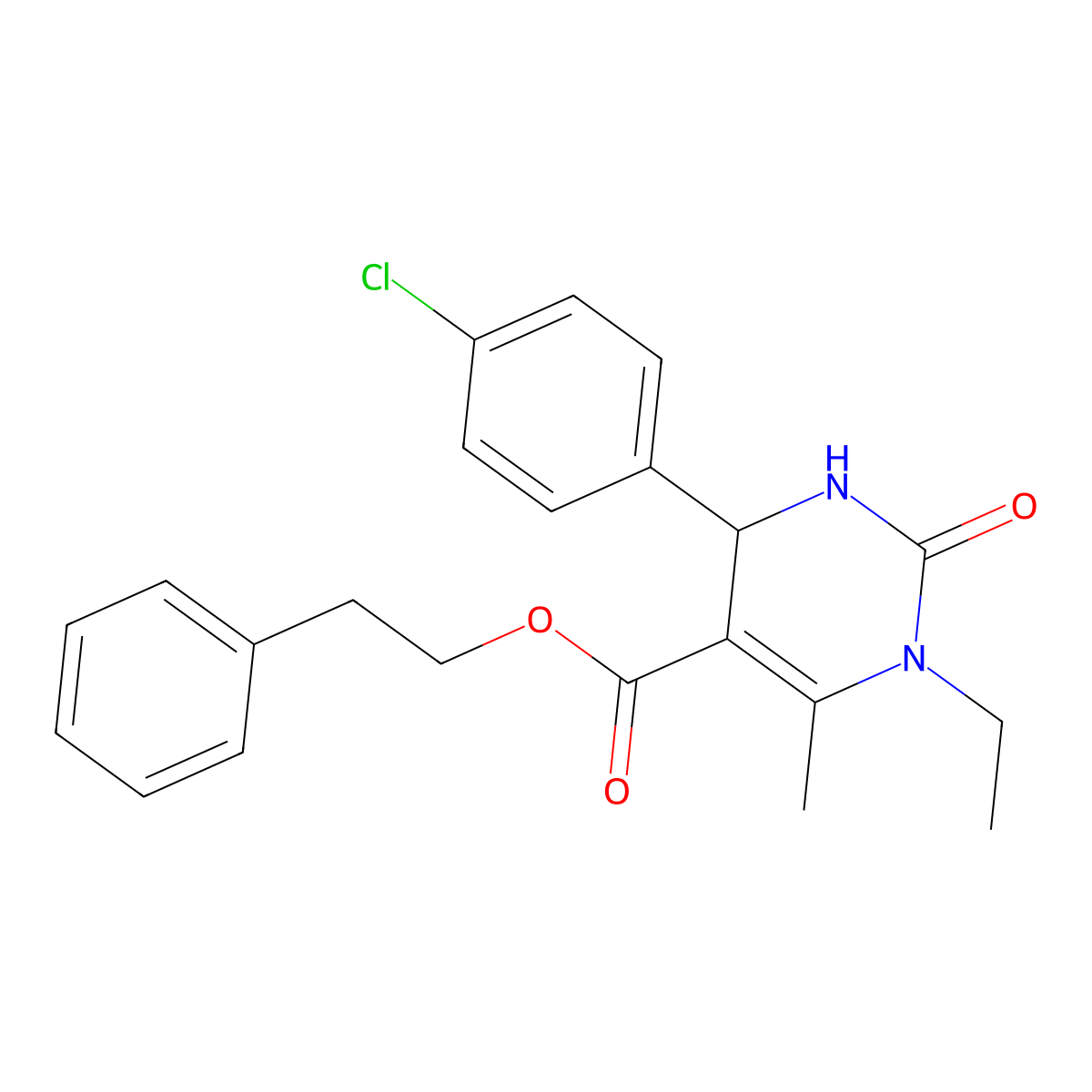 2-Phenylethyl 4-(4-chlorophenyl)-1-ethyl-6-methyl-2-oxo-1,2,3,4-tetrahydropyrimidine-5-carboxylate molecular structure, CAS 328556-10-1