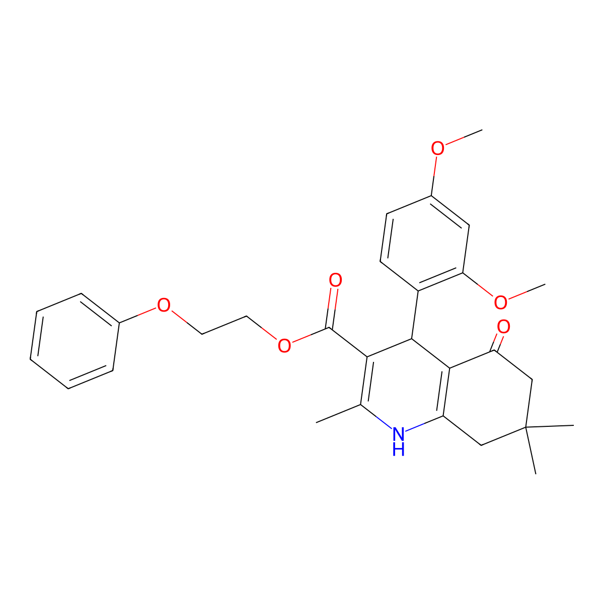 2-Phenoxyethyl 4-(2,4-dimethoxyphenyl)-2,7,7-trimethyl-5-oxo-1,4,5,6,7,8-hexahydroquinoline-3-carboxylate molecular structure, CAS 328556-17-8