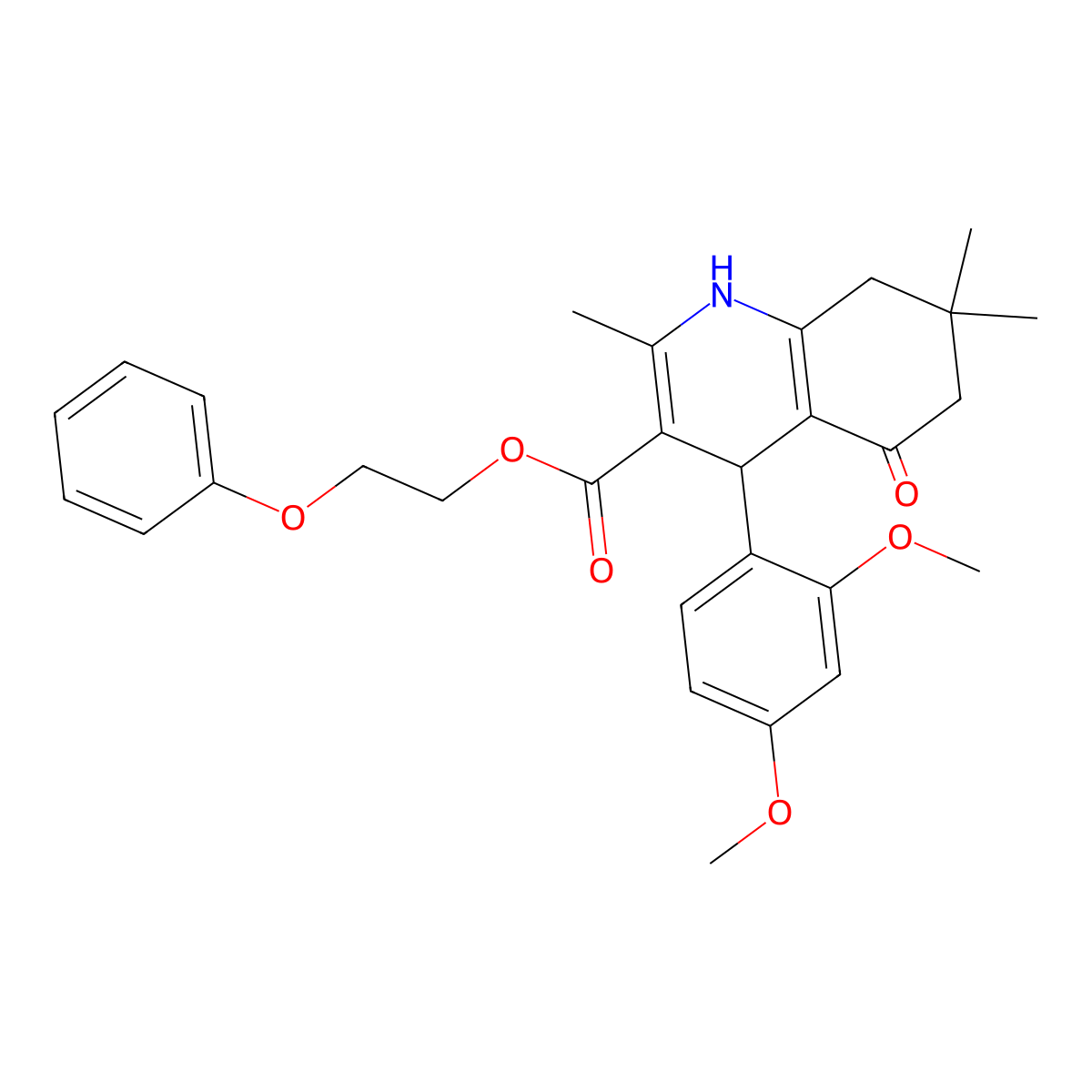 2-Phenoxyethyl 4-(2,4-dimethoxyphenyl)-2,7,7-trimethyl-5-oxo-1,4,5,6,7,8-hexahydroquinoline-3-carboxylate molecular structure, CAS 328556-17-8