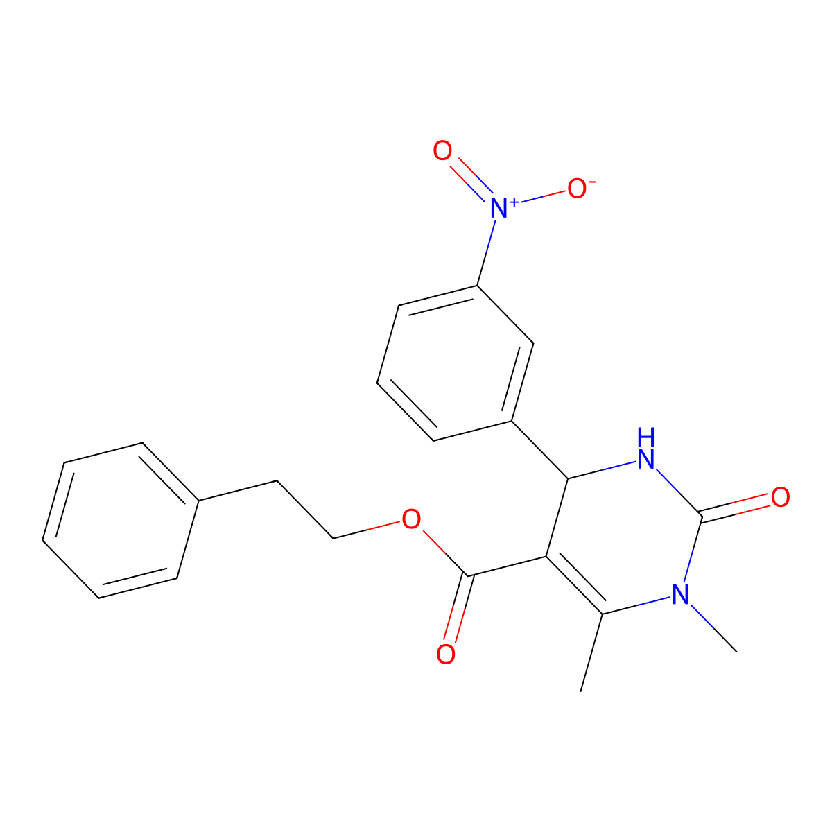 2-Phenylethyl 1,6-dimethyl-4-(3-nitrophenyl)-2-oxo-1,2,3,4-tetrahydropyrimidine-5-carboxylate molecular structure, CAS 328556-19-0