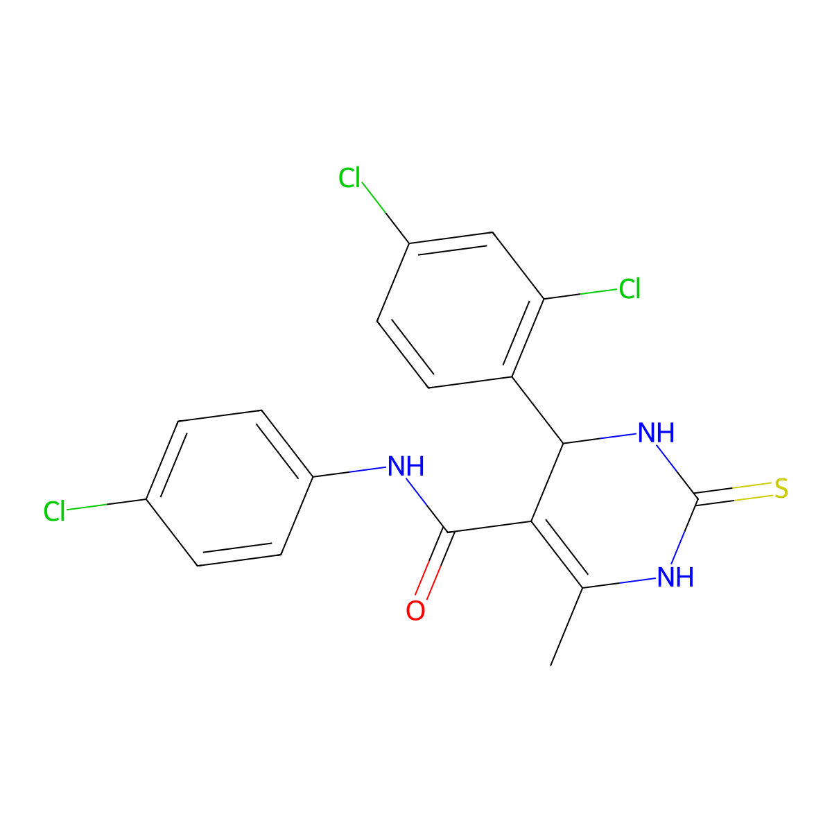 N-(4-chlorophenyl)-4-(2,4-dichlorophenyl)-6-methyl-2-sulfanylidene-3,4-dihydro-1H-pyrimidine-5-carboxamide molecular structure, CAS 328557-01-3