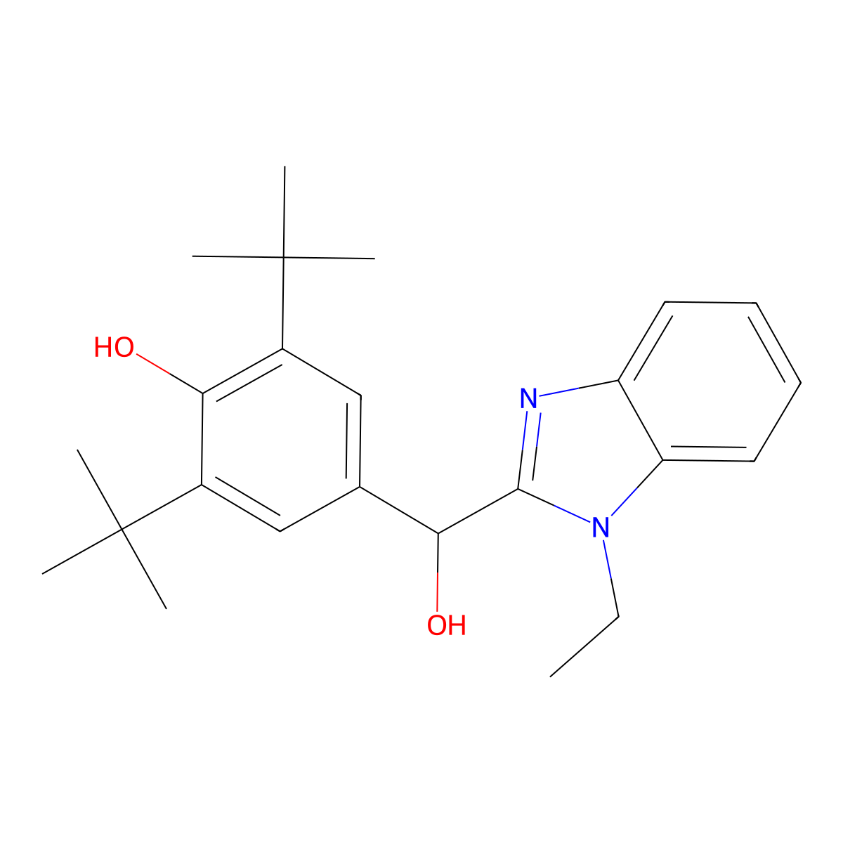2,6-Ditert-butyl-4-[(1-ethylbenzimidazol-2-yl)-hydroxymethyl]phenol molecular structure, CAS 328559-05-3