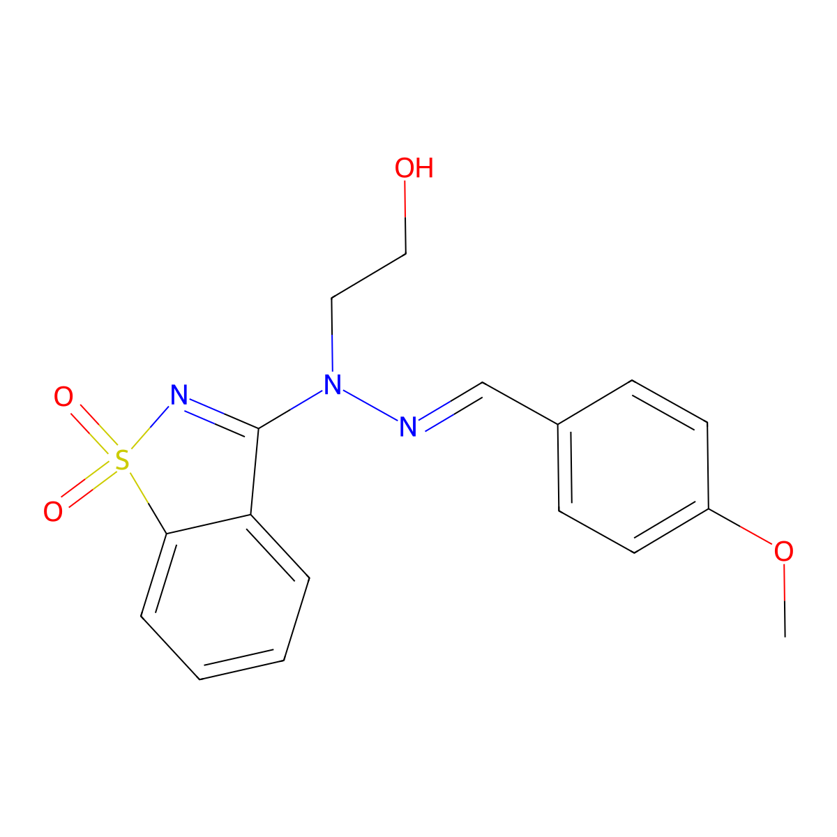 4-Methoxybenzaldehyde (1,1-dioxido-1,2-benzisothiazol-3-yl)(2-hydroxyethyl)hydrazone molecular structure, CAS 328559-44-0
