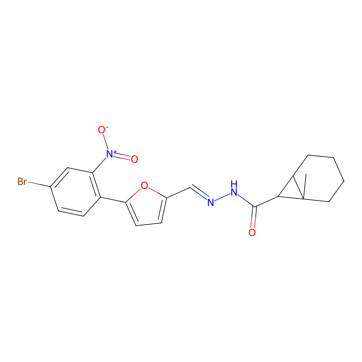 1-Methylbicyclo[4.1.0]heptane-7-carboxylic acid 2-[[5-(4-bromo-2-nitrophenyl)-2-furanyl]methylene]hydrazide molecular structure, CAS 328559-45-1