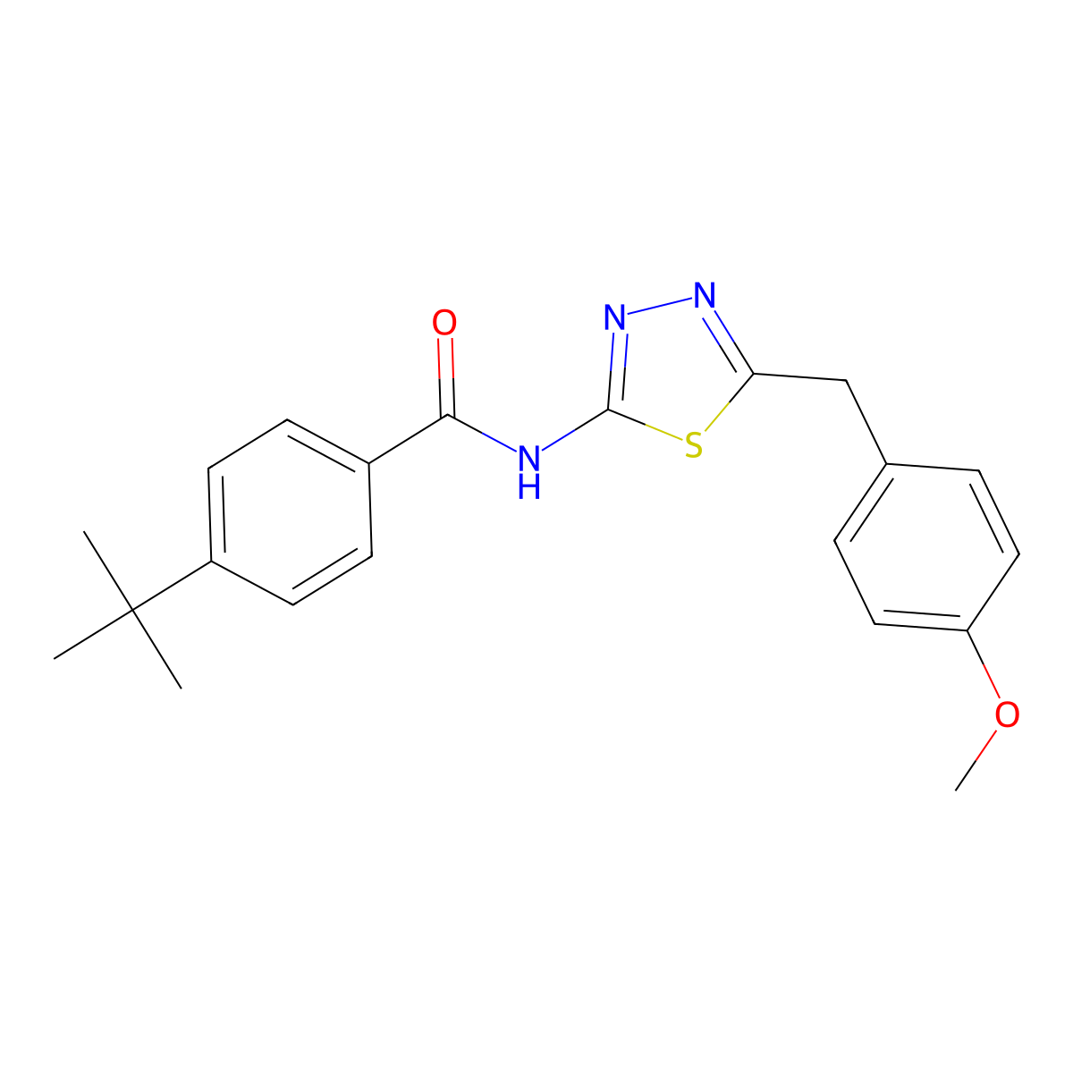 4-tert-butyl-N-[5-[(4-methoxyphenyl)methyl]-1,3,4-thiadiazol-2-yl]benzamide molecular structure, CAS 328561-02-0