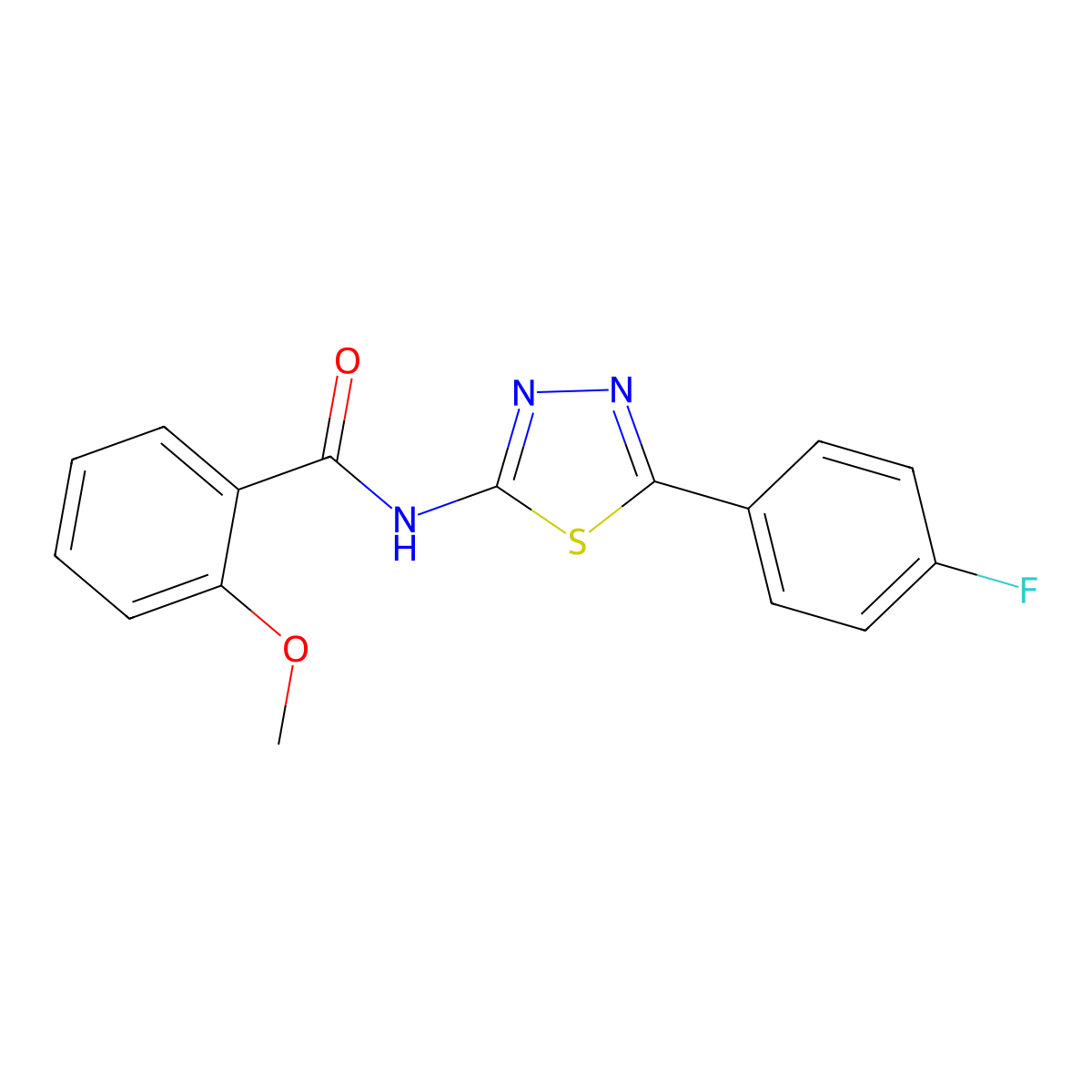 N-[5-(4-Fluoro-phenyl)-[1,3,4]thiadiazol-2-yl]-2-methoxy-benzamide molecular structure, CAS 328561-24-6