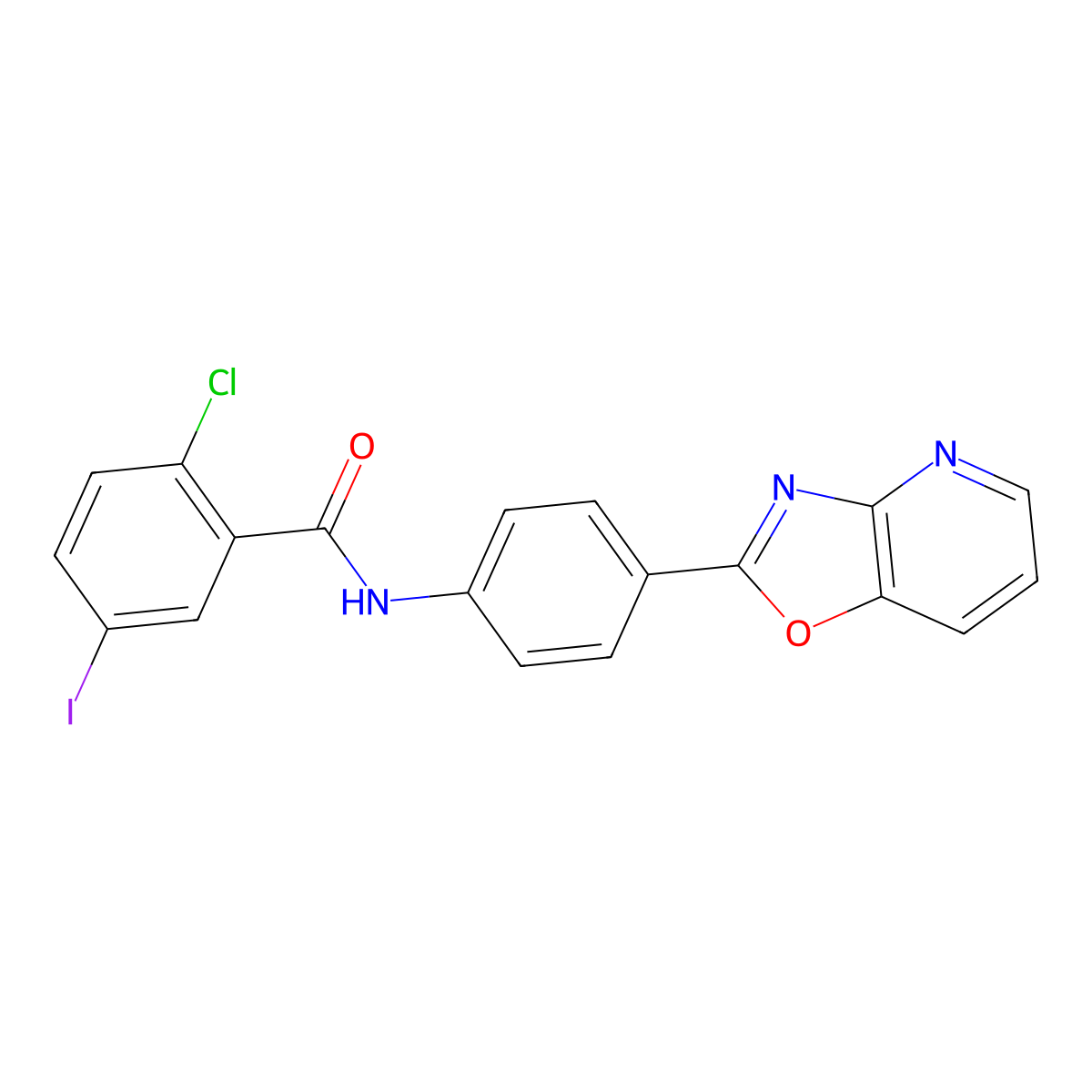 2-chloro-5-iodo-N-[4-([1,3]oxazolo[4,5-b]pyridin-2-yl)phenyl]benzamide molecular structure, CAS 328566-81-0