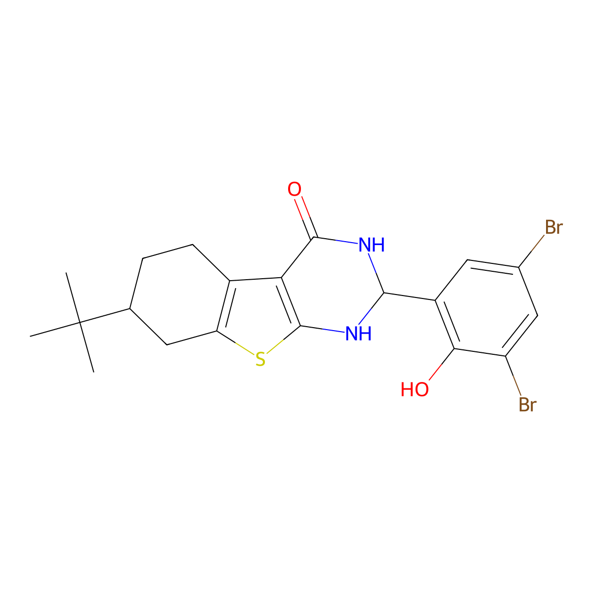 7-tert-butyl-2-(3,5-dibromo-2-hydroxyphenyl)-2,3,5,6,7,8-hexahydro[1]benzothieno[2,3-d]pyrimidin-4(1H)-one molecular structure, CAS 328568-63-4