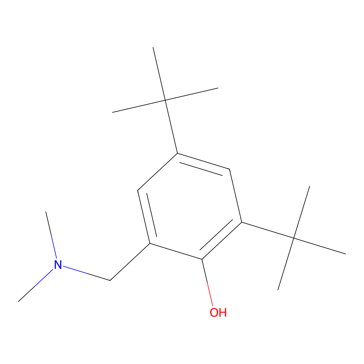 2,4-Di-tert-butyl-6-dimethylaminomethyl-phenol molecular structure, CAS 32857-07-1