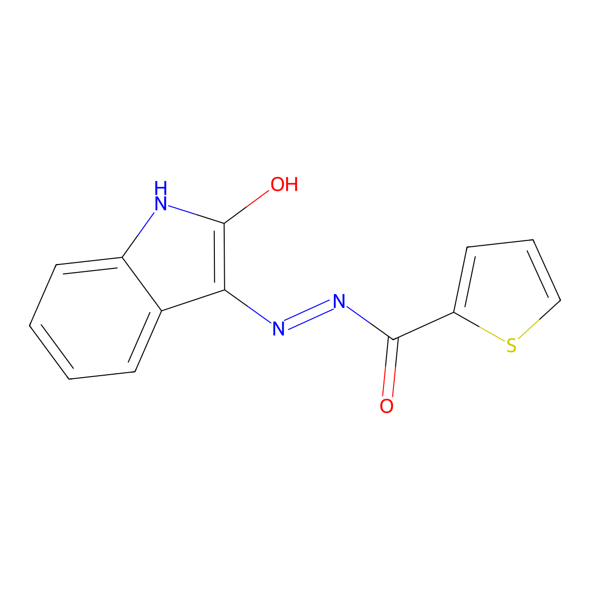N'-[(3E)-2-oxo-1,2-dihydro-3H-indol-3-ylidene]thiophene-2-carbohydrazide molecular structure, CAS 328585-95-1