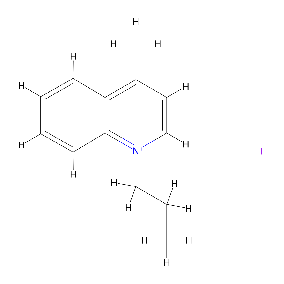 Quinolinium, 4-methyl-1-propyl-, iodide (1:1) molecular structure, CAS 32863-55-1