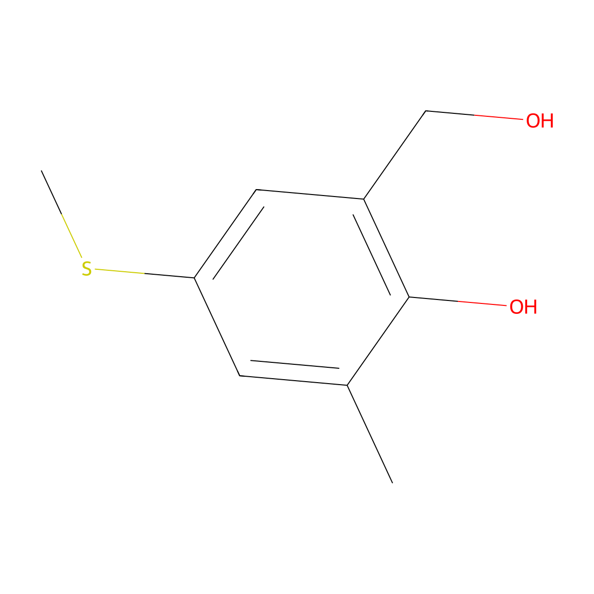 2-Hydroxy-3-methyl-5-(methylthio)-benzyl alcohol molecular structure, CAS 32867-65-5
