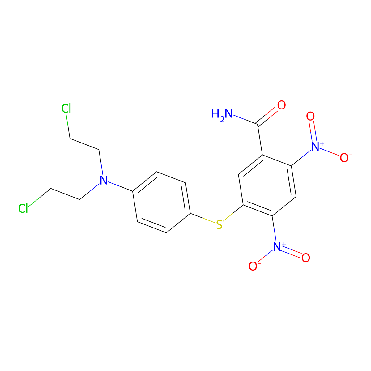 Benzamide, 5-((p-(bis(2-chloroethyl)amino)phenyl)thio)-2,4-dinitro- molecular structure, CAS 32868-87-4