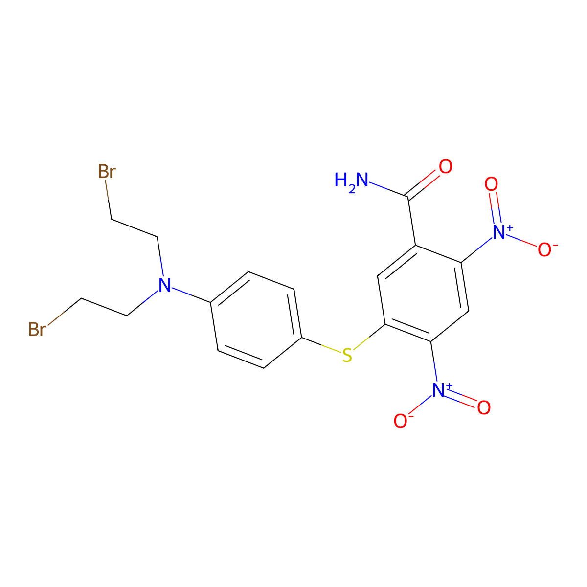 Benzamide, 5-((p-(bis(2-bromoethyl)amino)phenyl)thio)-2,4-dinitro- molecular structure, CAS 32868-88-5