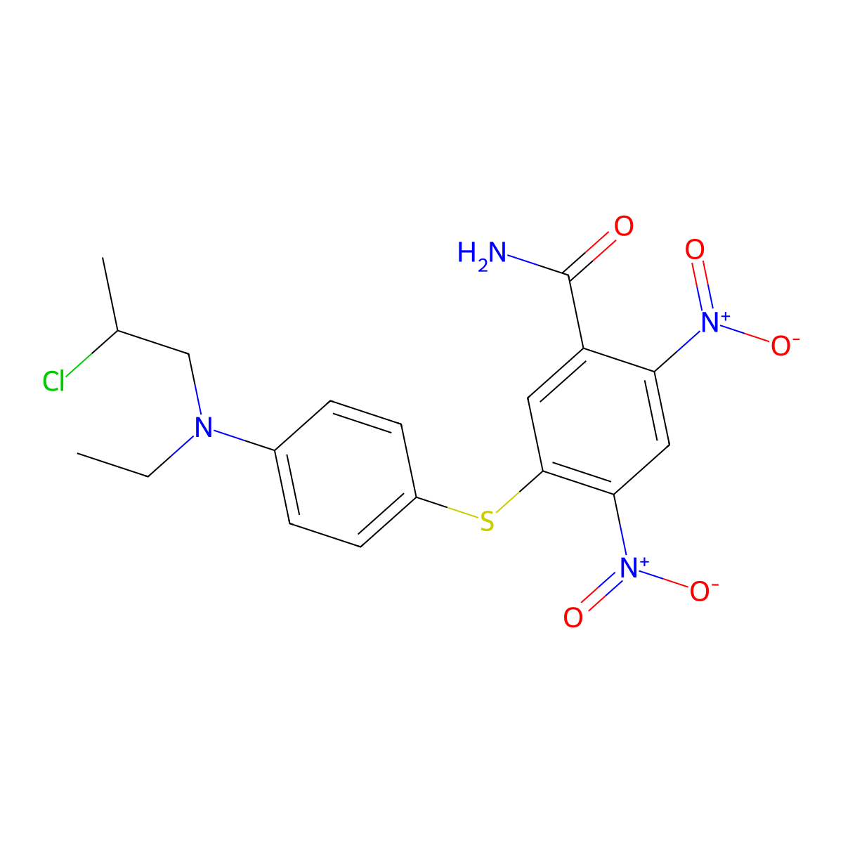 Benzamide, 5-((p-((2-chloropropyl)ethylamino)phenyl)thio)-2,4-dinitro- molecular structure, CAS 32868-91-0