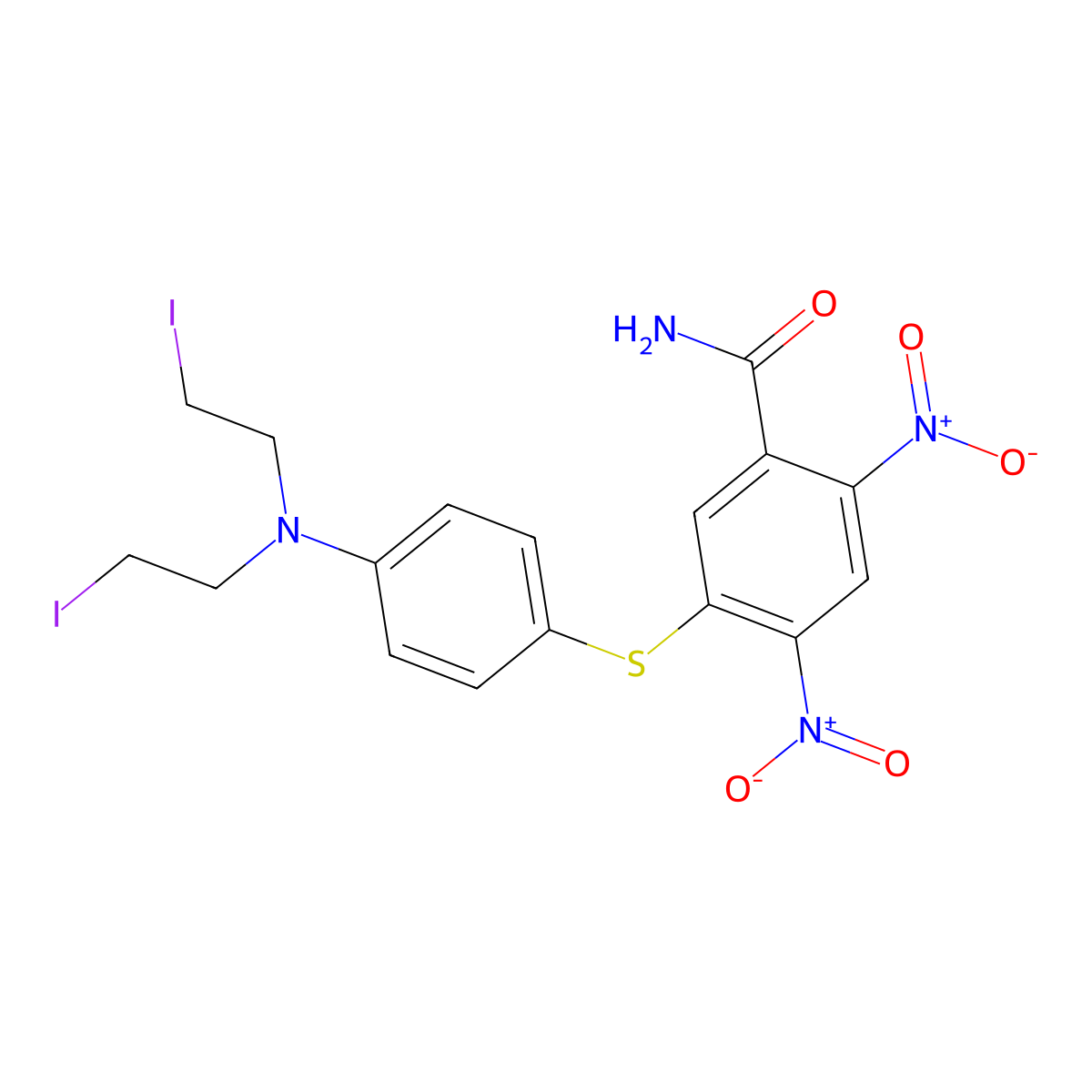 Benzamide, 5-((p-(bis(2-iodoethyl)amino)phenyl)thio)-2,4-dinitro- molecular structure, CAS 32869-04-8