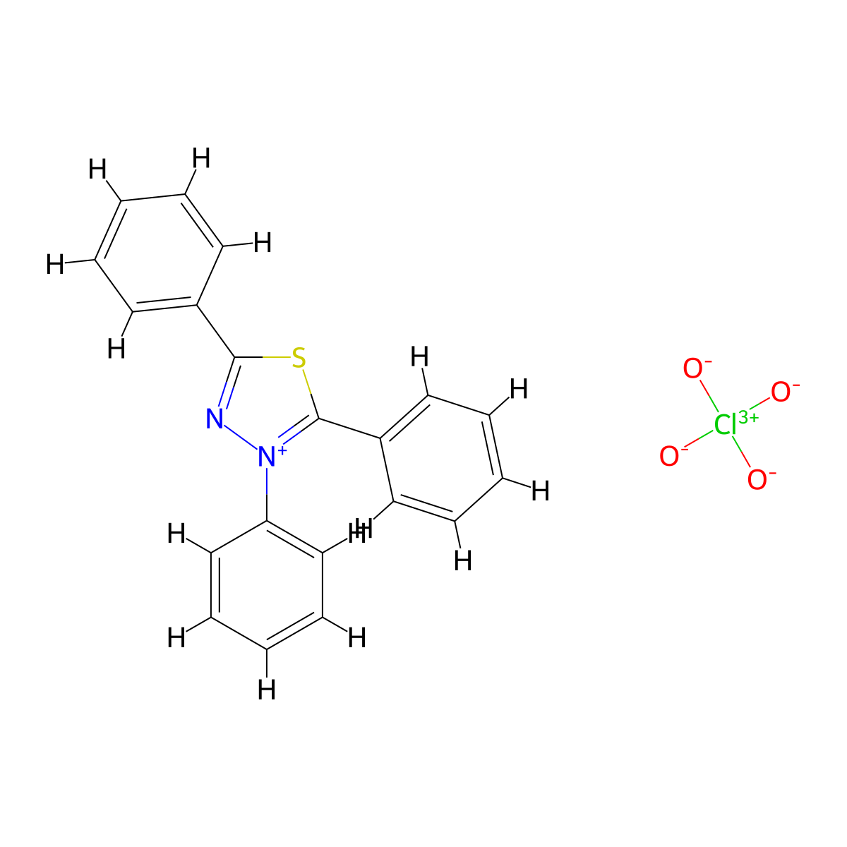 1,3,4-Thiadiazolium, 2,3,5-triphenyl-, perchlorate molecular structure, CAS 32869-19-5