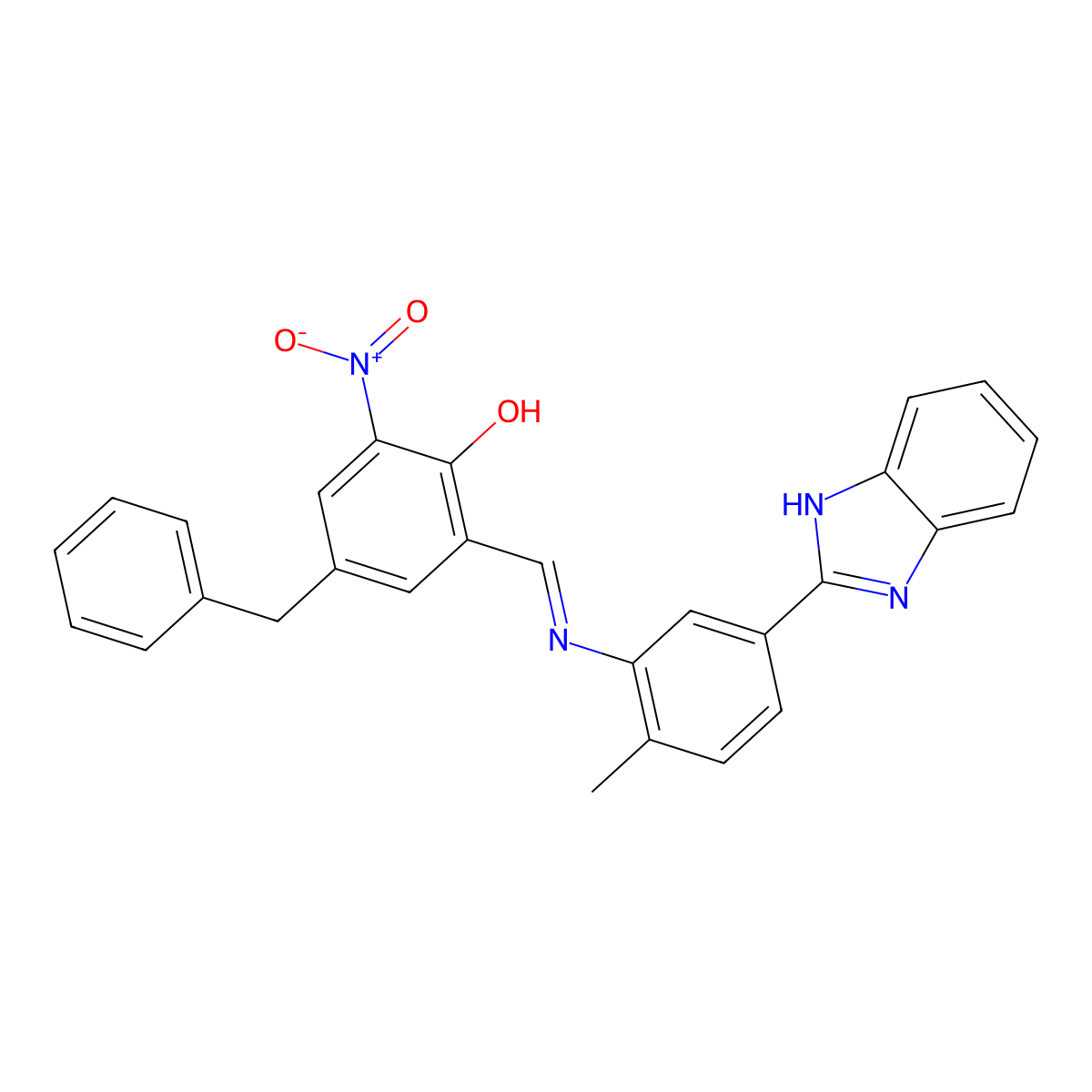 2-(((5-(1H-Benzo[d]imidazol-2-yl)-2-methylphenyl)imino)methyl)-4-benzyl-6-nitrophenol molecular structure, CAS 328906-67-8