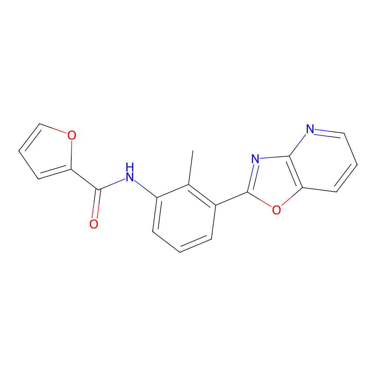 N-[2-methyl-3-([1,3]oxazolo[4,5-b]pyridin-2-yl)phenyl]furan-2-carboxamide molecular structure, CAS 328907-82-0