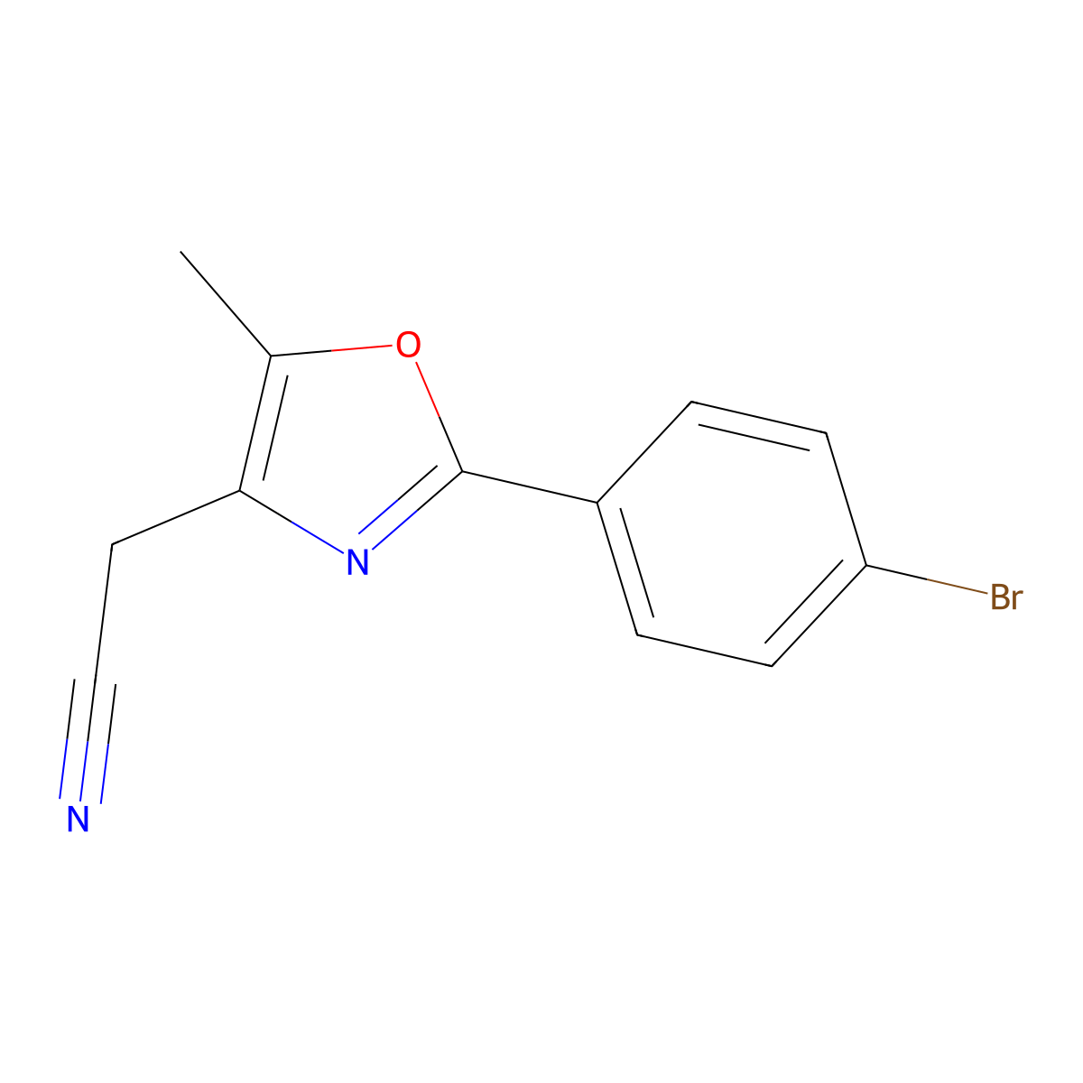 2-(2-(4-Bromophenyl)-5-methyloxazol-4-YL)acetonitrile molecular structure, CAS 328918-83-8