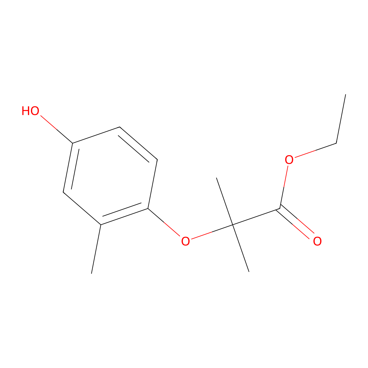 Ethyl 2-(4-hydroxy-2-methylphenoxy)-2-methylpropanoate molecular structure, CAS 328919-32-0