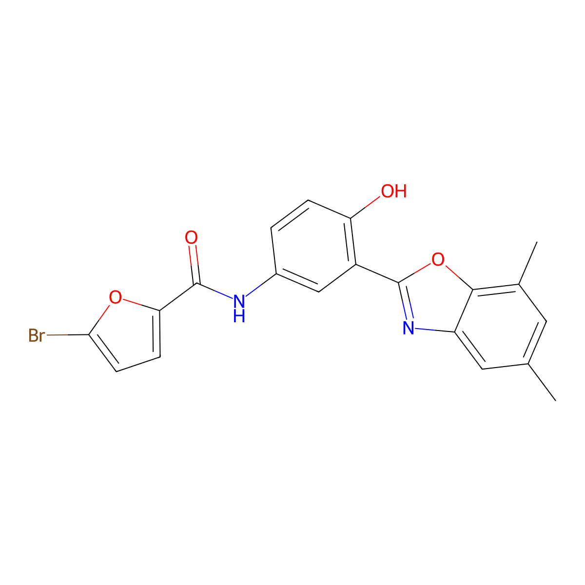 5-bromo-N-[3-(5,7-dimethyl-1,3-benzoxazol-2-yl)-4-hydroxyphenyl]furan-2-carboxamide molecular structure, CAS 328944-24-7