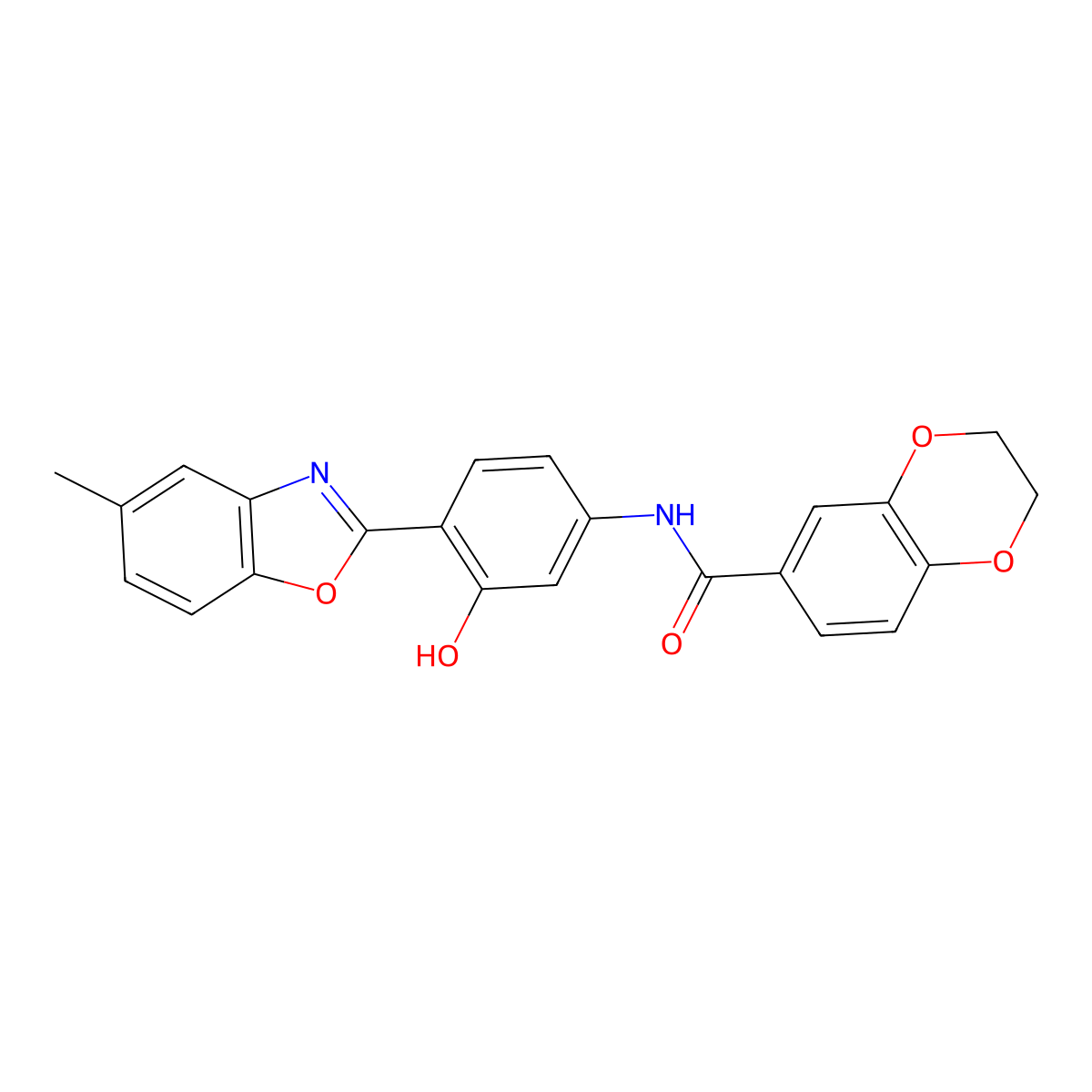 N-[3-hydroxy-4-(5-methyl-1,3-benzoxazol-2-yl)phenyl]-2,3-dihydro-1,4-benzodioxine-6-carboxamide molecular structure, CAS 328947-94-0