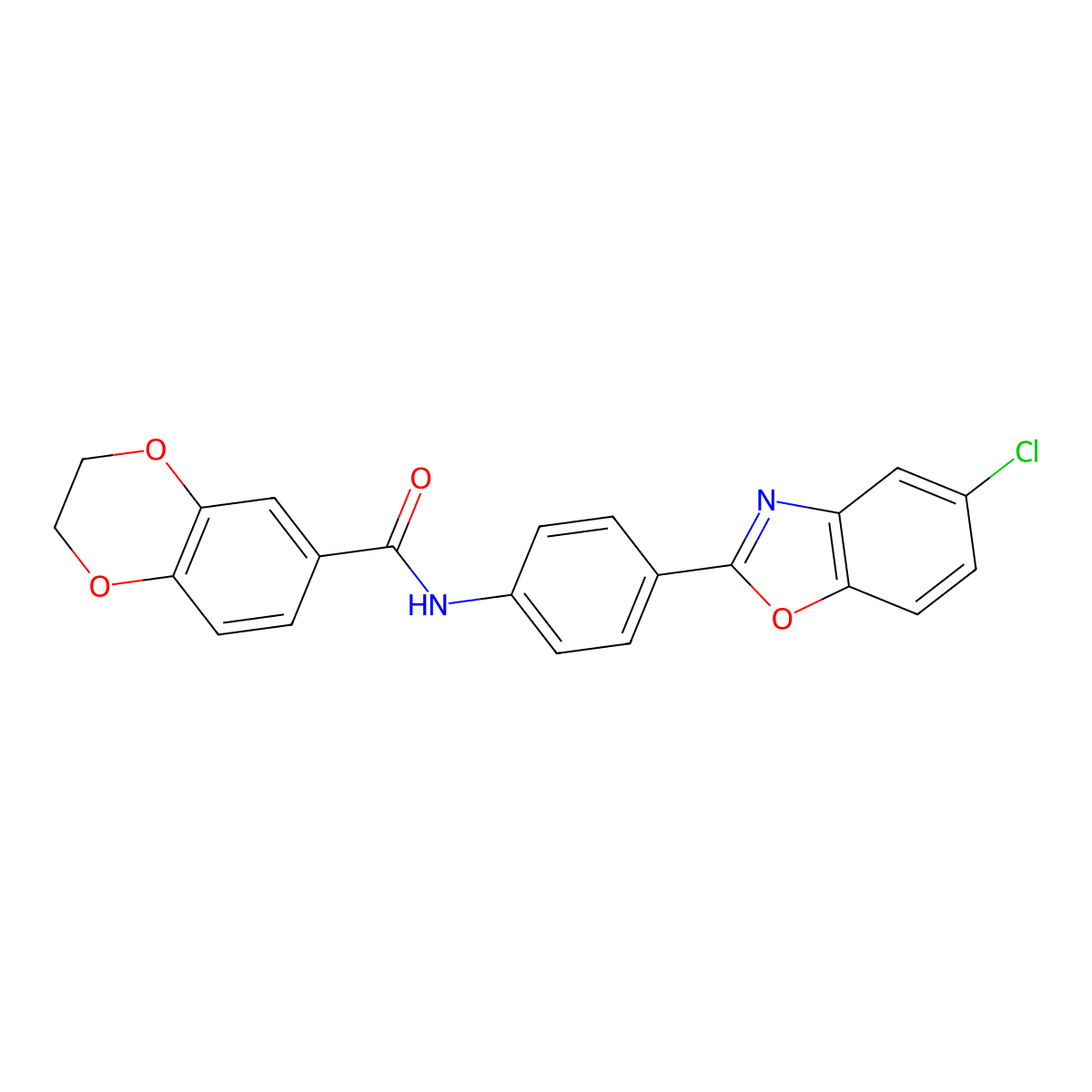 N-[4-(5-chloro-1,3-benzoxazol-2-yl)phenyl]-2,3-dihydro-1,4-benzodioxine-6-carboxamide molecular structure, CAS 328953-11-3