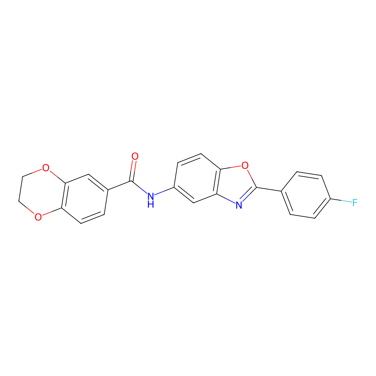 N-[2-(4-fluorophenyl)-1,3-benzoxazol-5-yl]-2,3-dihydro-1,4-benzodioxine-6-carboxamide molecular structure, CAS 328953-47-5