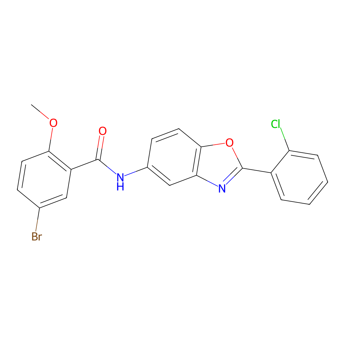 5-bromo-N-[2-(2-chlorophenyl)-1,3-benzoxazol-5-yl]-2-methoxybenzamide molecular structure, CAS 328953-67-9
