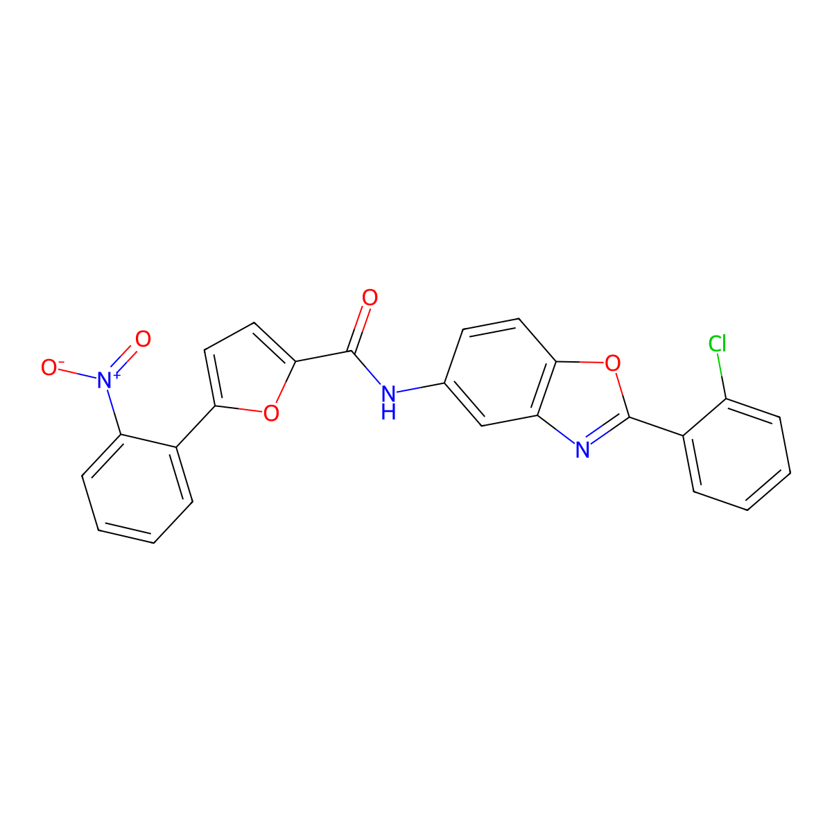 N-[2-(2-chlorophenyl)-1,3-benzoxazol-5-yl]-5-(2-nitrophenyl)furan-2-carboxamide molecular structure, CAS 328953-71-5