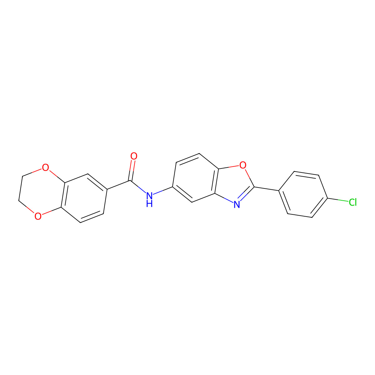 N-[2-(4-chlorophenyl)-1,3-benzoxazol-5-yl]-2,3-dihydro-1,4-benzodioxine-6-carboxamide molecular structure, CAS 328953-93-1
