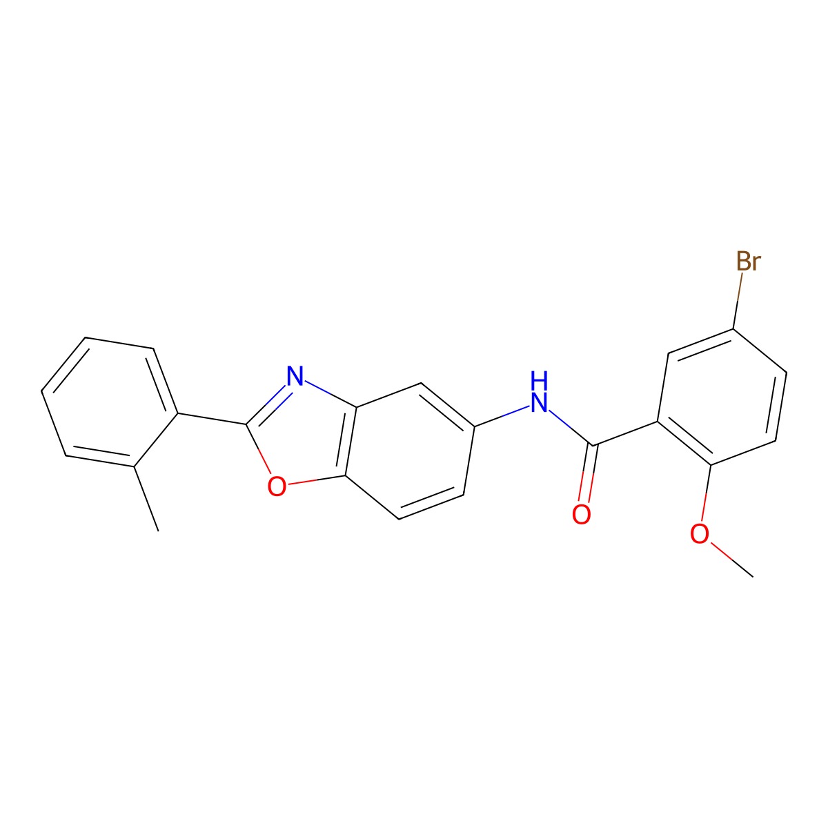 5-bromo-2-methoxy-N-[2-(2-methylphenyl)-1,3-benzoxazol-5-yl]benzamide molecular structure, CAS 328957-28-4