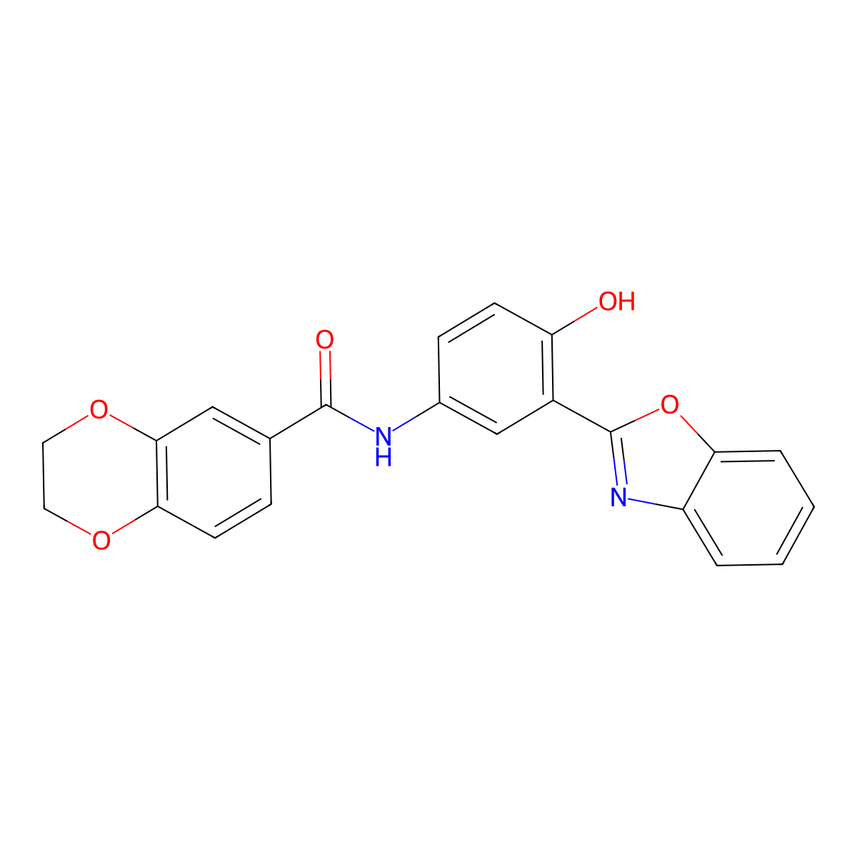N-[3-(1,3-benzoxazol-2-yl)-4-hydroxyphenyl]-2,3-dihydro-1,4-benzodioxine-6-carboxamide molecular structure, CAS 328958-01-6