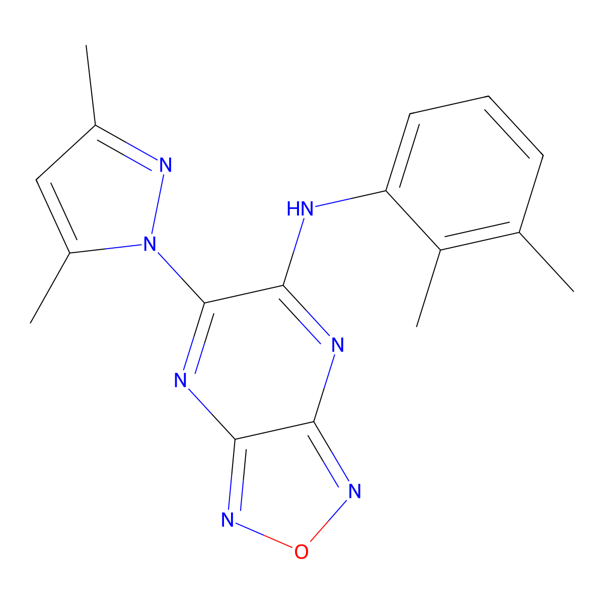 N-(2,3-dimethylphenyl)-5-(3,5-dimethylpyrazol-1-yl)-[1,2,5]oxadiazolo[3,4-b]pyrazin-6-amine molecular structure, CAS 328963-45-7
