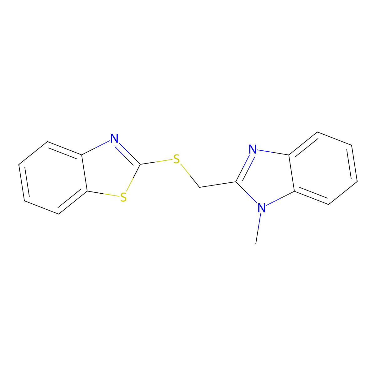 2-(1-Methyl-1H-benzoimidazol-2-ylmethylsulfanyl)-benzothiazole molecular structure, CAS 328964-89-2