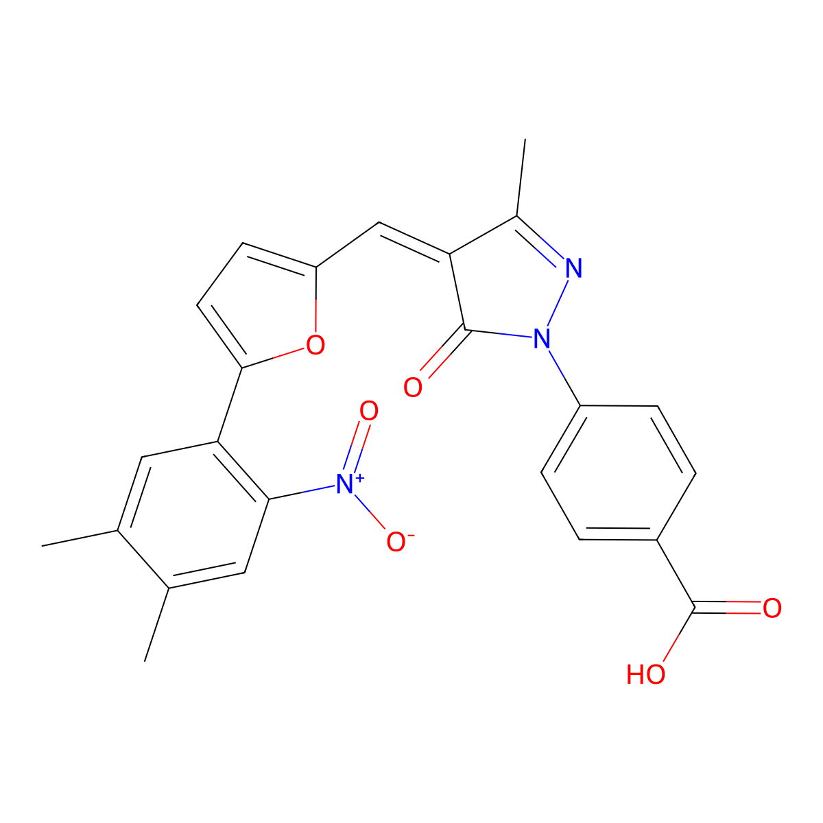 4-(4-((5-(4,5-Dimethyl-2-nitrophenyl)-2-furanyl)methylene)-4,5-dihydro-3-methyl-5-oxo-1H-pyrazol-1-yl)benzoic acid molecular structure, CAS 328968-36-1