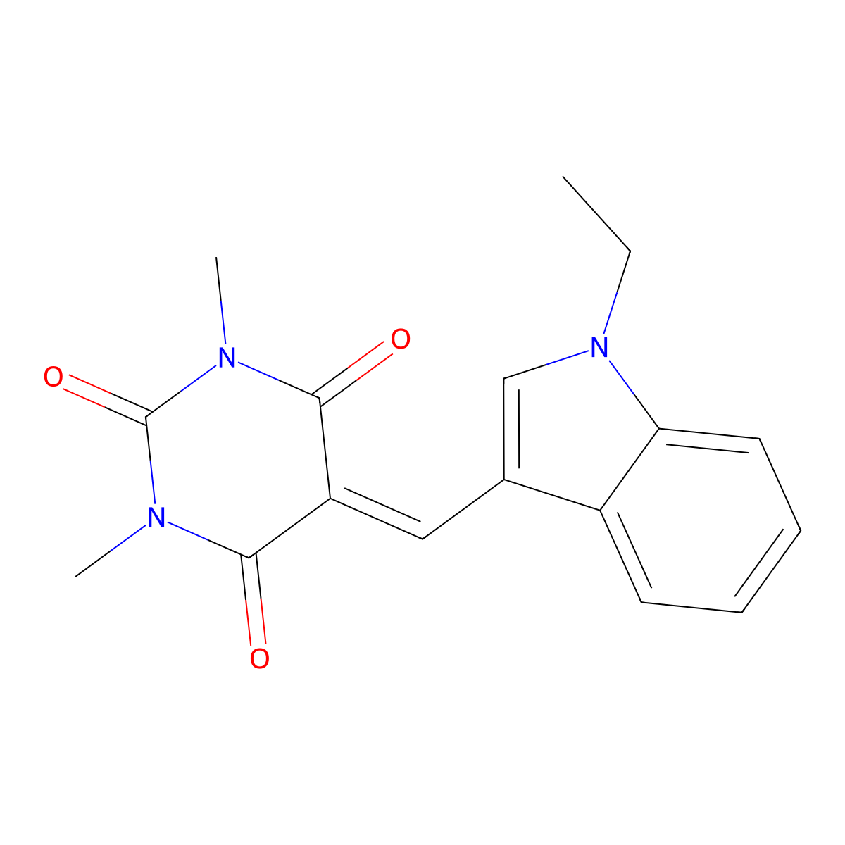 5-(1-Ethyl-1H-indol-3-ylmethylene)-1,3-dimethyl-pyrimidine-2,4,6-trione molecular structure, CAS 328970-96-3