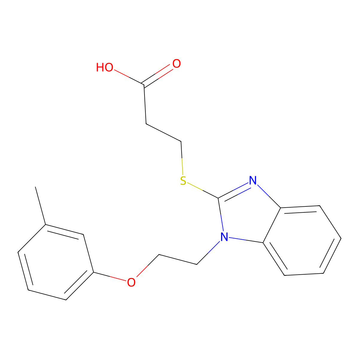3-({1-[2-(3-methylphenoxy)ethyl]-1H-benzimidazol-2-yl}sulfanyl)propanoic acid molecular structure, CAS 328977-80-6