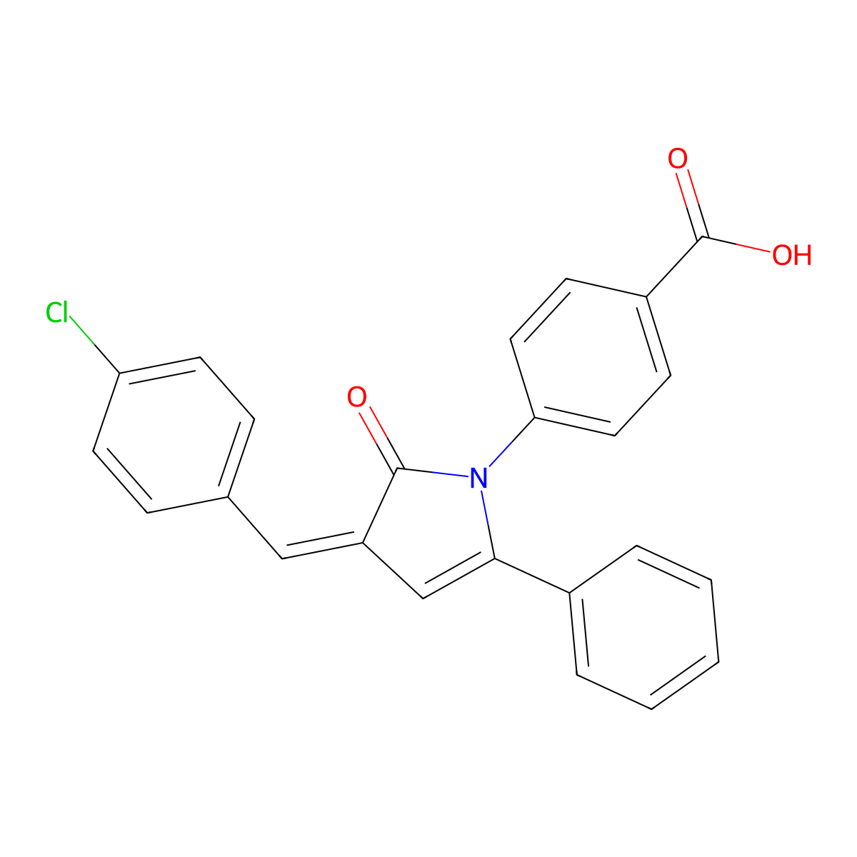 4-[3-[(4-Chlorophenyl)methylene]-2,3-dihydro-2-oxo-5-phenyl-1H-pyrrol-1-yl]benzoic acid molecular structure, CAS 328998-54-5