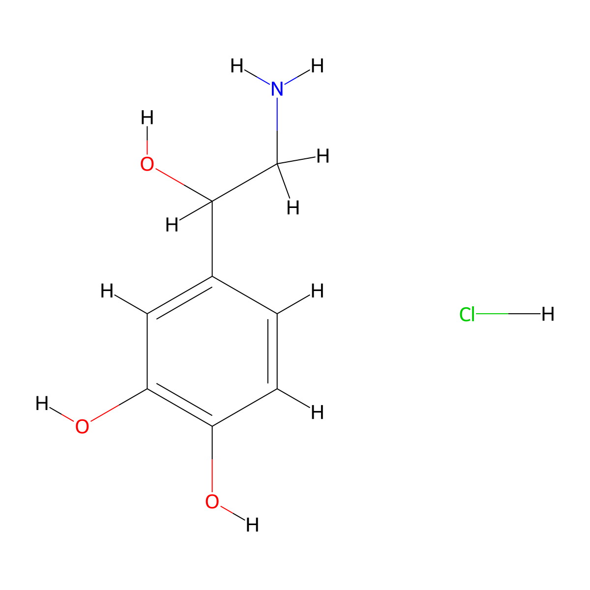 Norepinephrine hydrochloride, (A+-)- molecular structure, CAS 329-56-6